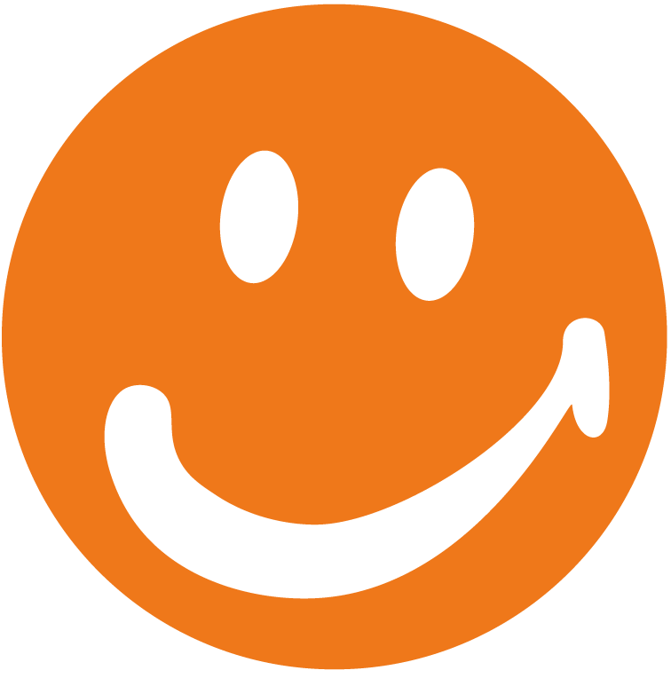 Oranges Lachendes Gesicht auf weißem Hintergrund